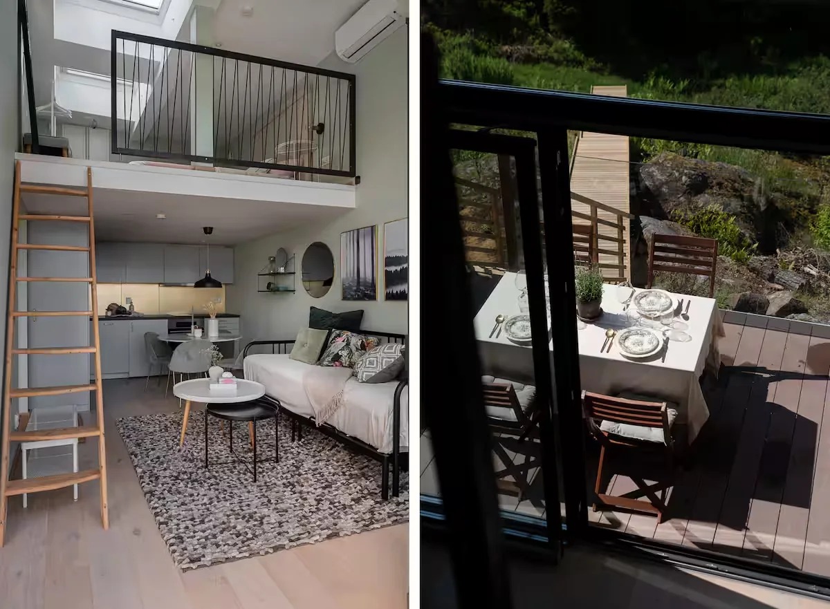 Terrasse des Gästehauses in der Villa Bianca auf Älgö bei Stockholm