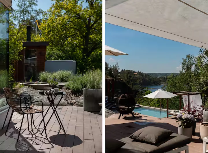 Sonnenterrasse in der Villa Bianca auf Älgö bei Stockholm