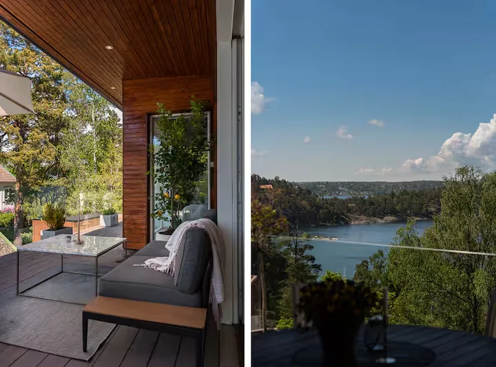 Sonnenterrasse in der Villa Bianca auf Älgö bei Stockholm